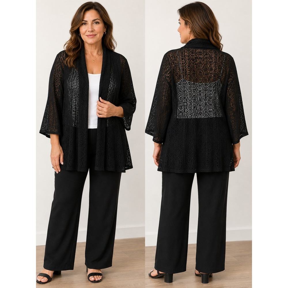 Style & co Black open crochet style sweater XL Waterfall Front Boho Y2k Casual